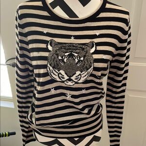 Gap black/gold striped sweater tiger face size large